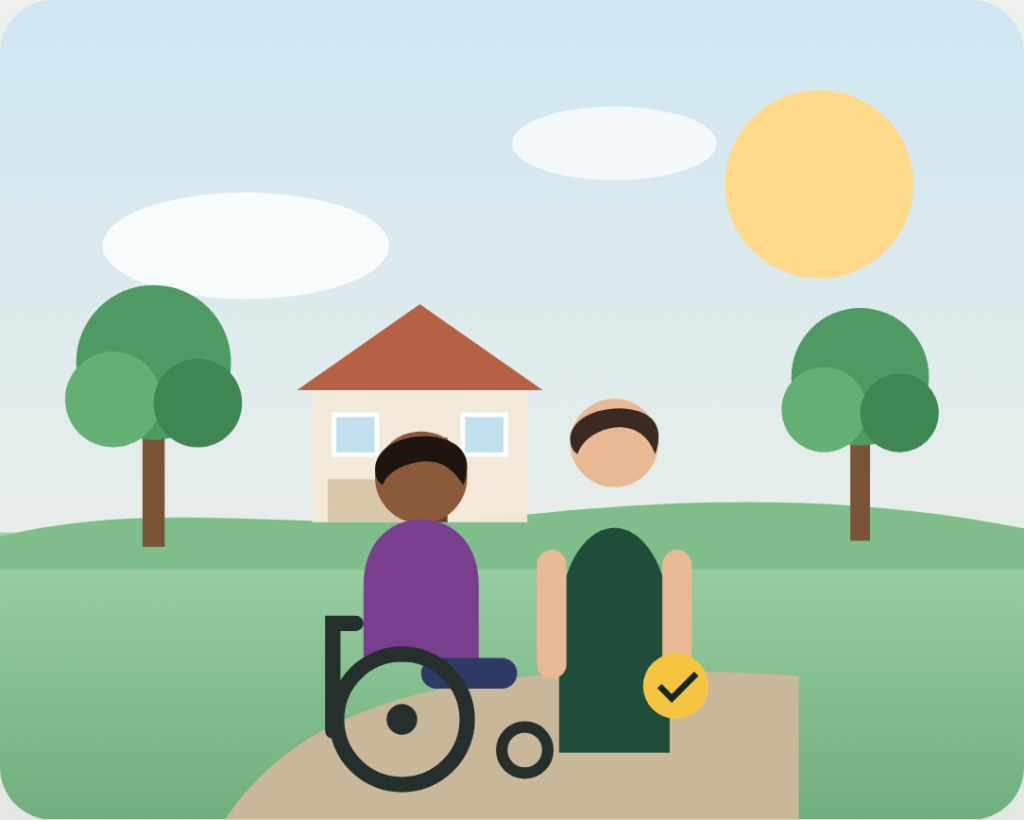 Support worker and participant in a sunny park